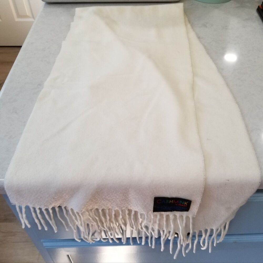 V. Fraas Cashmink Scarf Cream Germany Soft Acrylic Fringe Minor Stain